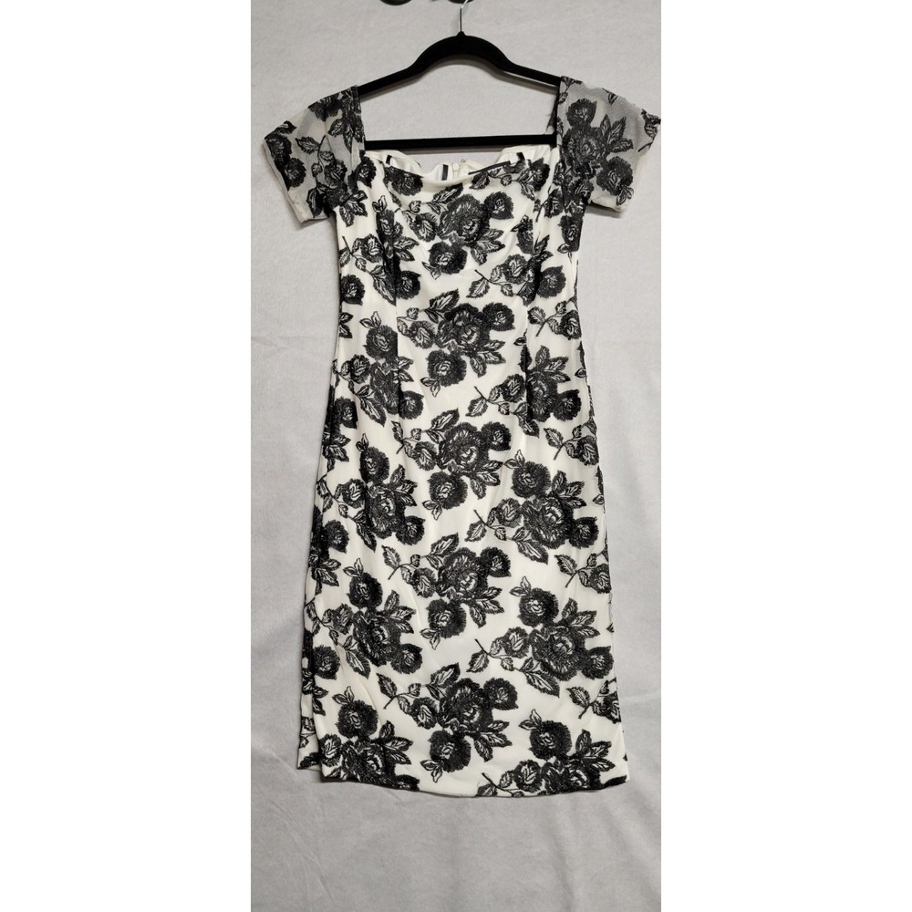 Karl Lagerfeld Paris White Dress With Black Embroidered Flowers Size 4